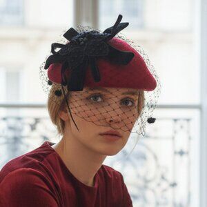 Elegant Red Fascinator with Black Accents